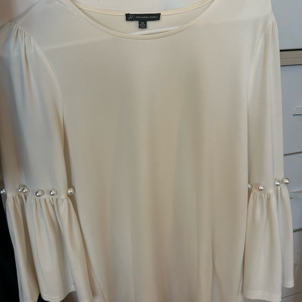 Adrianna Papell Cream Blouse with Pearl Details